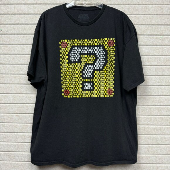 Super Mario Question Block Graphic Tee Black Short Sleeve 2XL - Picture 1 of 7